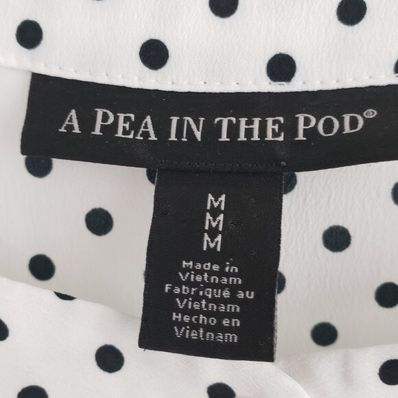 A Pea In The Pod Button-Front Long Sleeve Blouse MEDIUM White Black Polka Dot - Picture 2 of 9